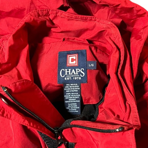 Chaps Red Hooded Windbreaker Zip Pockets Long Sleeve Jacket Men’s Size Large - Picture 6 of 9